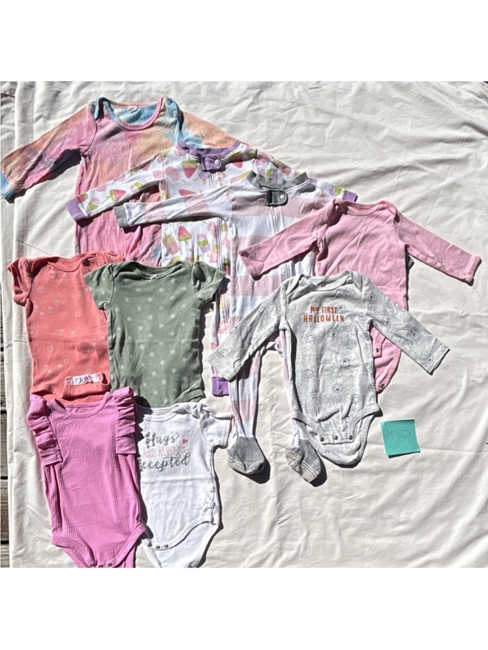 Baby Girls Mixed Color Bodysuit & Footed Sleepers Set - Pink, Green, White